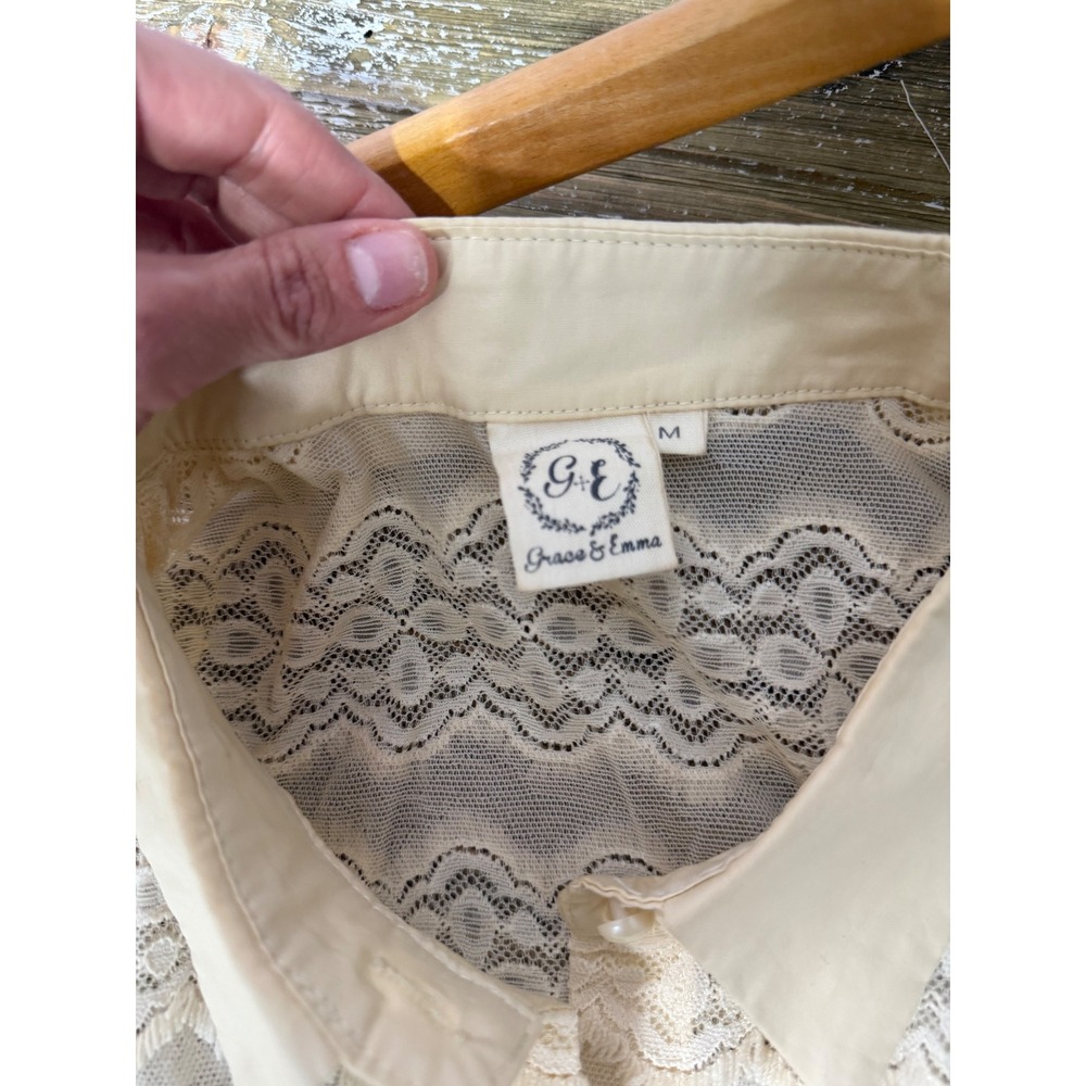 Grace & Emma Lace Top Women Medium Cream Yellow Tulle Ruffle Sleeve Coquette - Picture 7 of 8